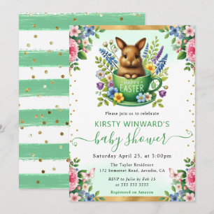 Watercolor Rabbit Spring Flowers Baby Shower Invitation
