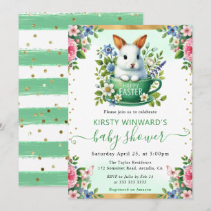 Watercolor Rabbit Spring Flowers Baby Shower Invitation