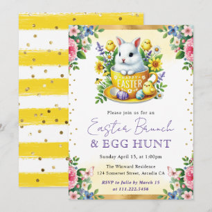 Watercolor Rabbit Spring Flowers Easter Brunch Invitation