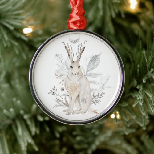 Watercolor Rabbit Winter Greenery Ornament