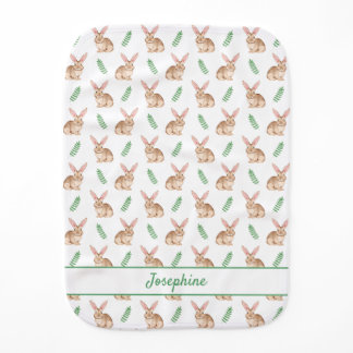 Watercolor Rabbit With Baby's Own Name Baby Burp Cloth