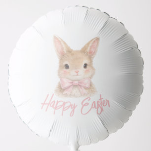 Watercolor Rabbit with Pink Bow  Cute Easter Bunny Balloon