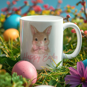 Watercolor Rabbit with Pink Bow  Cute Easter Bunny Coffee Mug