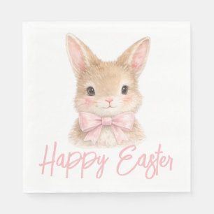 Watercolor Rabbit with Pink Bow  Cute Easter Bunny Napkins
