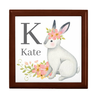 Watercolor Rabbit with Pink Flowers Signature Gift Box