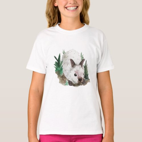 Watercolor Rabbit Woodland Cute Bunny T_Shirt