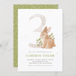Watercolor Rabbit Woodland Third Birthday Party Invitation
