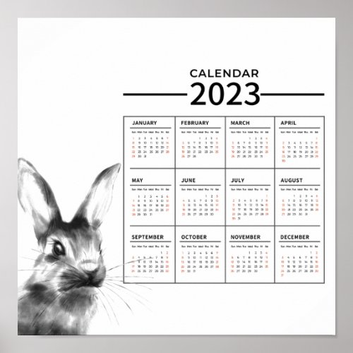 Watercolor Rabbit Year Calendar Poster 2023