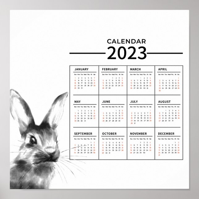 Watercolor Rabbit Year Calendar Poster 2023 (Front)