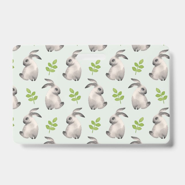 Watercolor rabbits and grass badge (Front)