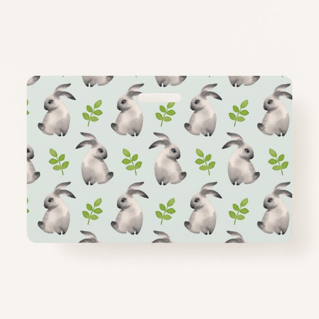 Watercolor rabbits and grass badge (Front)