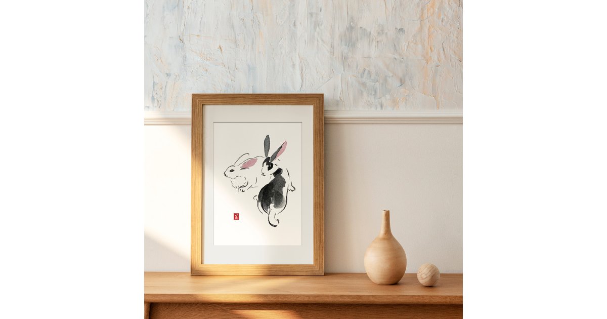 Watercolor Rabbits Contains hieroglyph wealth Poster | Zazzle