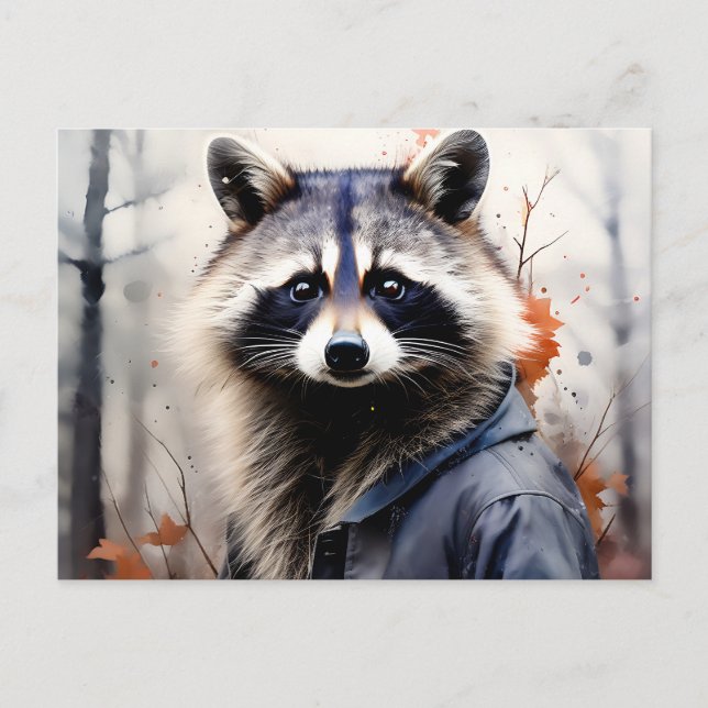Watercolor Raccoon Animal Postcard (Front)