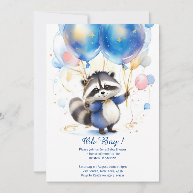 Watercolor Raccoon Baby Shower Invitation (Front)