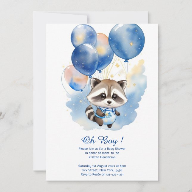 Watercolor Raccoon Baby Shower Invitation (Front)