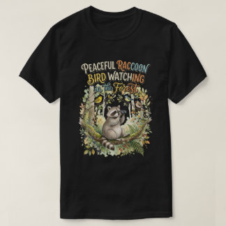 Watercolor Raccoon Birdwatcher Nature Design T-Shirt