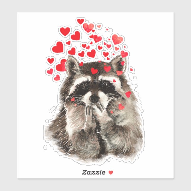 Watercolor Raccoon Blowing Kisses Fun Animal Art Sticker (Sheet)
