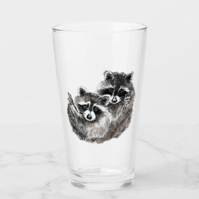 Watercolor Raccoon Cuddle Family or Friend Animal Glass (Front)