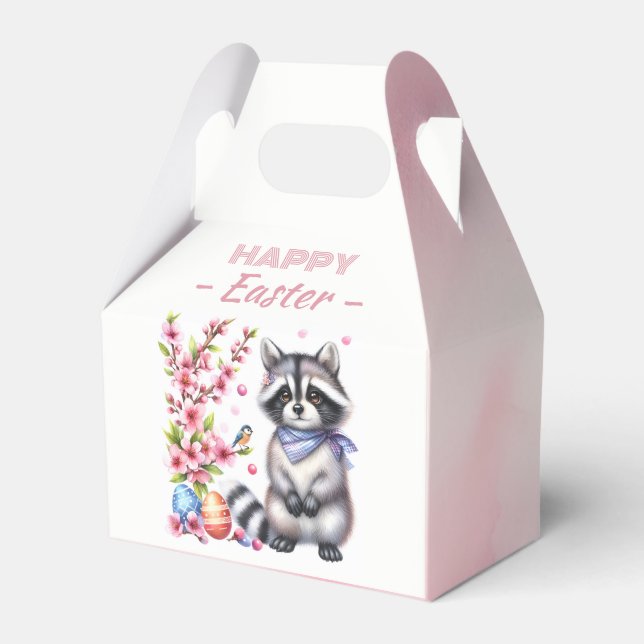 Watercolor Raccoon Easter Eggs & Flowers -   Favor Boxes (Front Side)