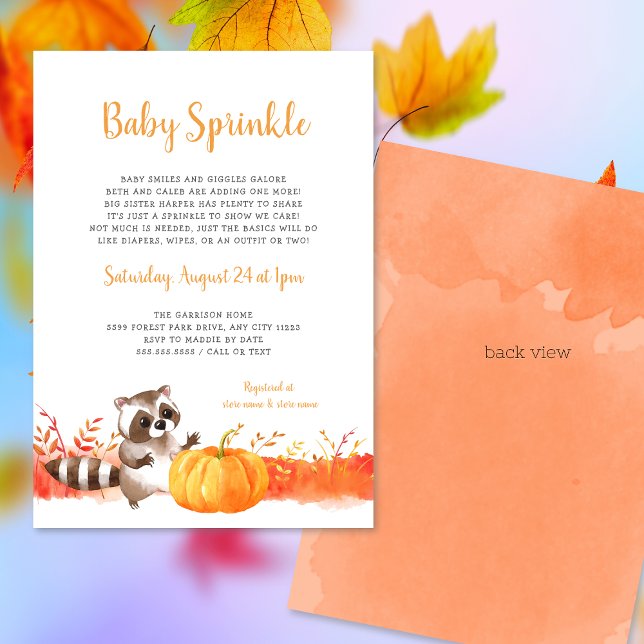 Watercolor Raccoon Fall Baby Sprinkle Invitation (Creator Uploaded)