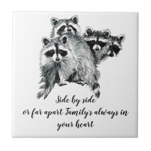 Watercolor Raccoon Family Inspirational Quote Ceramic Tile