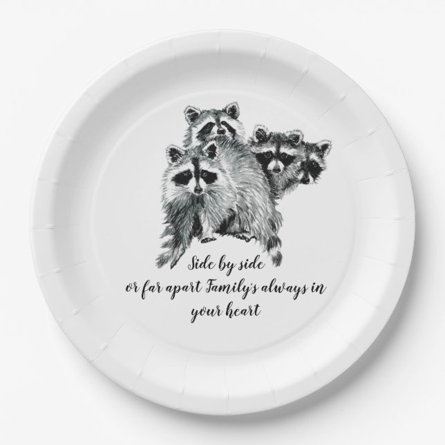 Watercolor Raccoon Family  Inspirational Quote Paper Plates (Front)