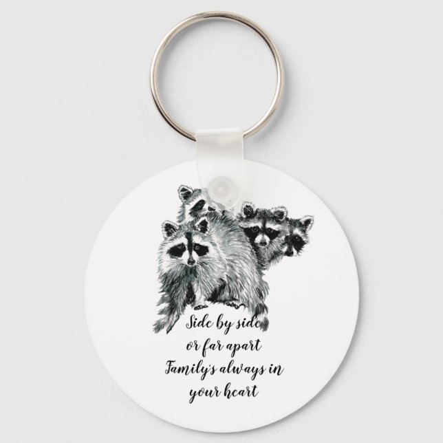 Watercolor Raccoon Family Quote Keychain (Front)