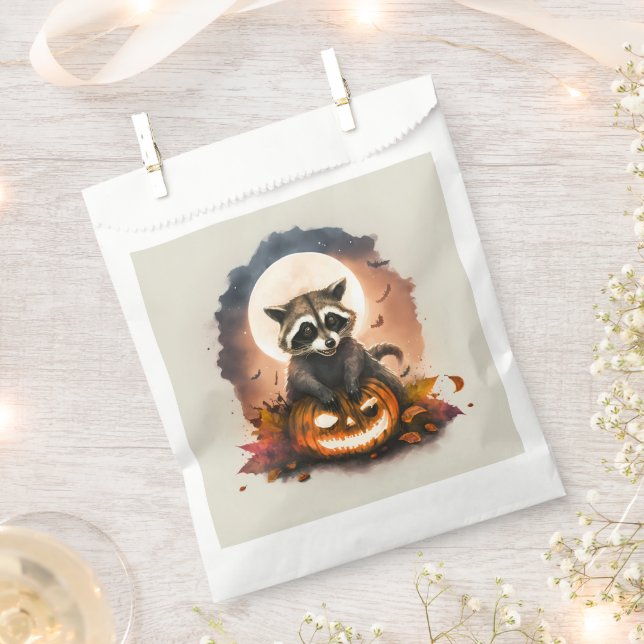Watercolor Raccoon Halloween Favor Bag (Clipped)