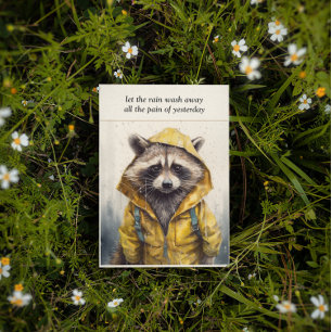 Watercolor Raccoon in Yellow Raincoat Emotive Art Invitation