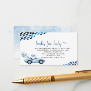 Watercolor race car baby shower books for baby Enclosure Card