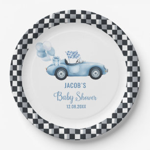 Watercolor Race Car Baby Shower Paper Plates