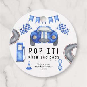 Watercolor race car - pop it! when she pops favor tags