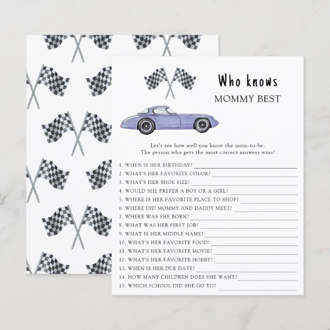 Watercolor race car - Who knows mommy best  (Front/Back)