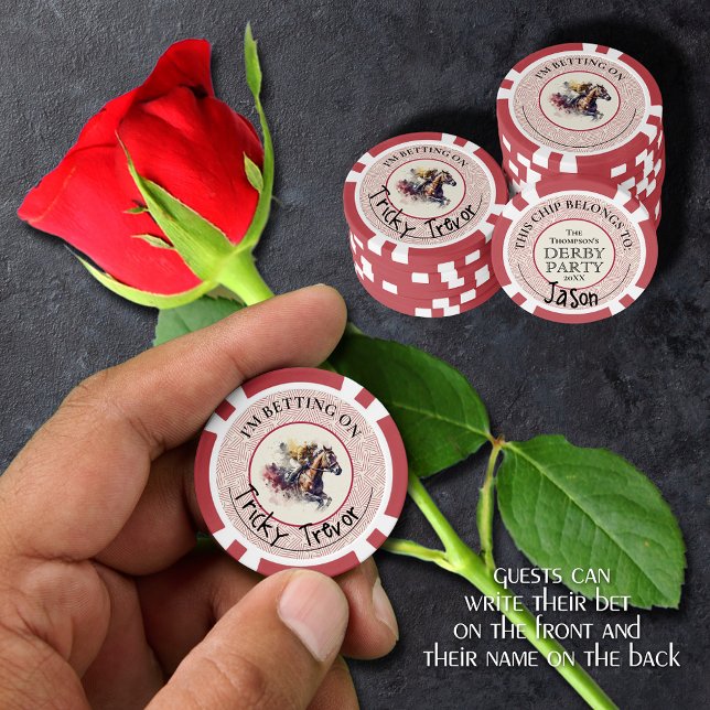Watercolor Race Horse Derby Poker Chips (Guests can write their bet 
on the front and their name on the back of these poker chips)