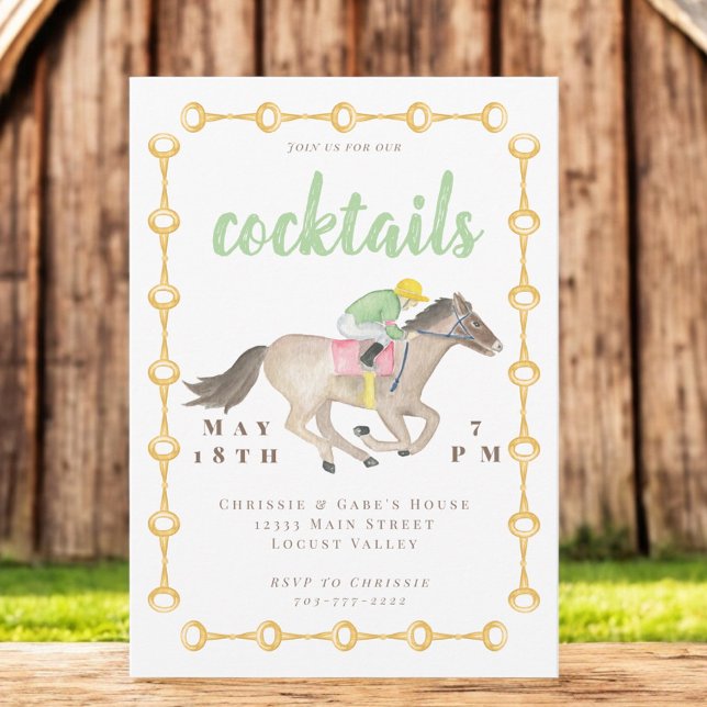 Watercolor Race Horse Equestrian Cocktail  Invitation (Creator Uploaded)