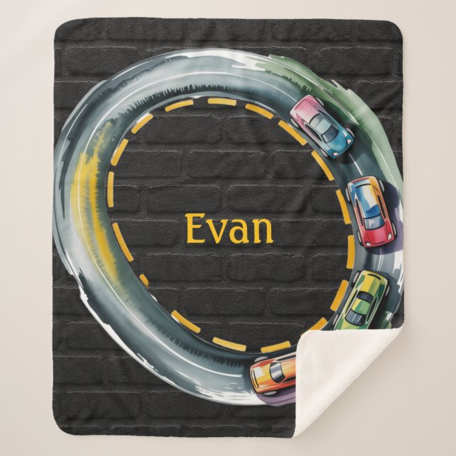 Watercolor Race Track Boys Birthday Party Gift Sherpa Blanket (Front)