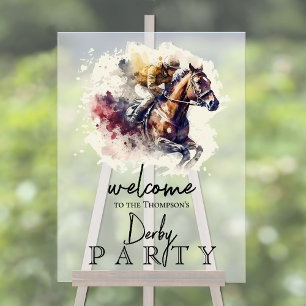 Watercolor Racehorse Derby Party Acrylic Sign