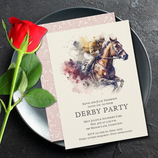 Watercolor Racehorse Derby Party Invitation
