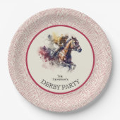Watercolor Racehorse Derby Red Paper Plates (Front)