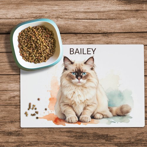 Watercolor Ragdoll Cat Custom Cat Food Mat