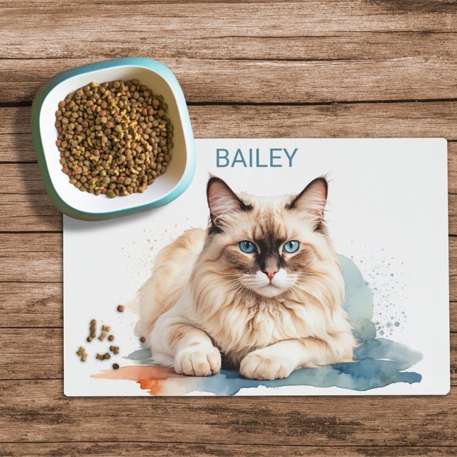 Watercolor Ragdoll Cat Custom Cat Food Mat (Creator Uploaded)