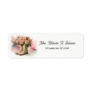 Watercolor Rainboots Filled with Roses Label