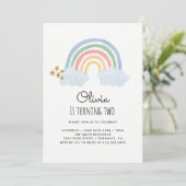 Watercolor Rainbow 2nd Birthday Invitation Cards (Standing Front)
