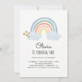 Watercolor Rainbow 2nd Birthday Invitation Cards (Front)