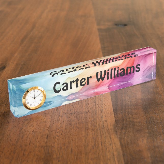 Watercolor Rainbow Abstract With Name Desk Name Plate (Side)