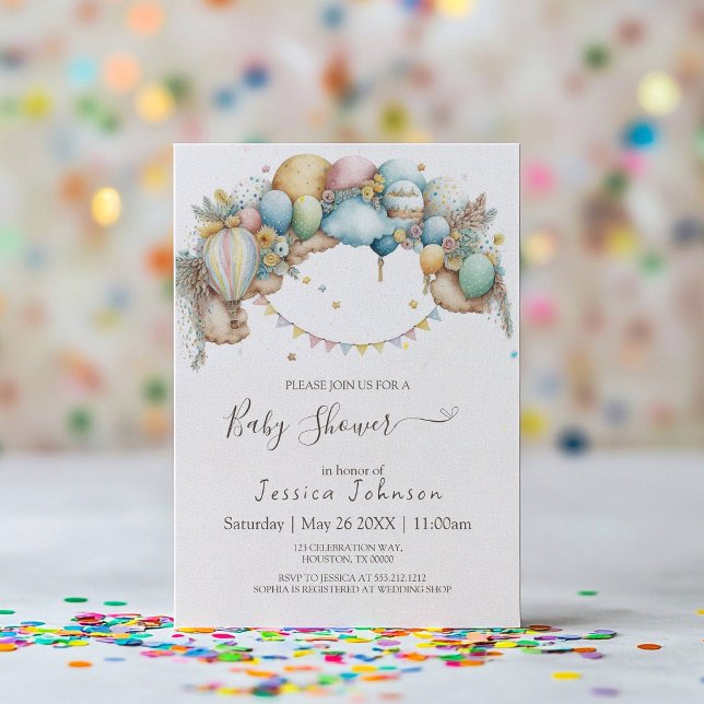 Watercolor rainbow Air Balloon Baby Shower Invitat Invitation (Creator Uploaded)