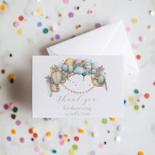 Watercolor rainbow Air Balloon Baby Shower Letterpress Thank You Card