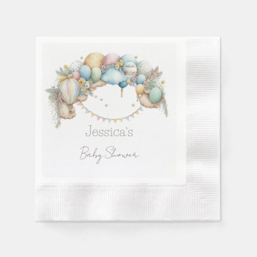 Watercolor rainbow Air Balloon Baby Shower Napkins