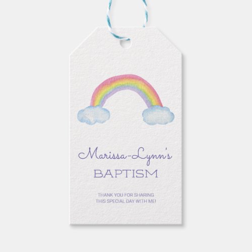 Watercolor Rainbow and Clouds Baptism Christening Gift Tags