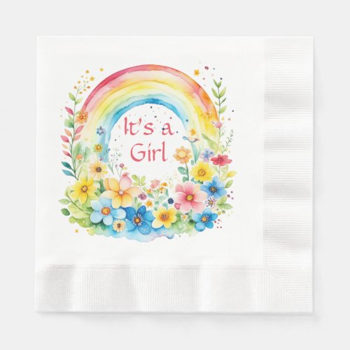 Watercolor Rainbow and Flowers Its a Girl Napkins